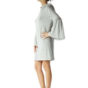 Lou & Grey Gray White Striped wide sleeves Jersey-Knit casual Dress with Hood